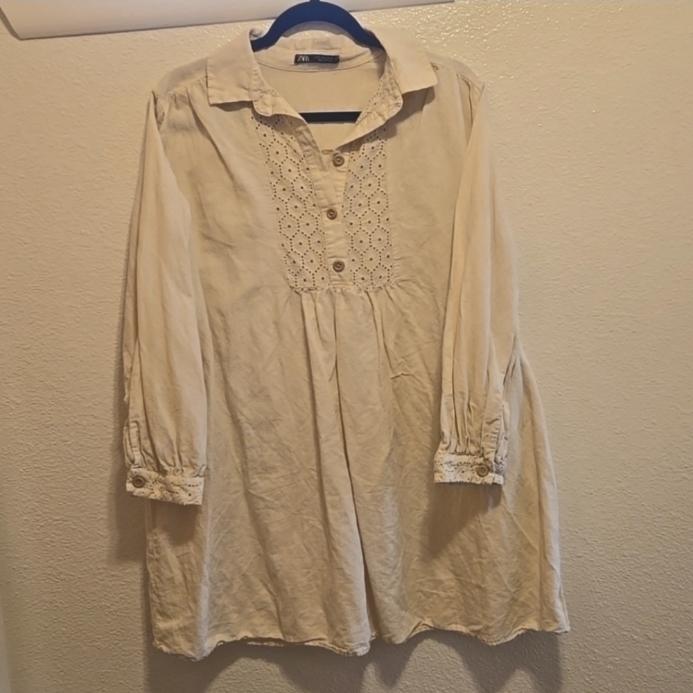 Cream Long-Sleeve Dress Zara.